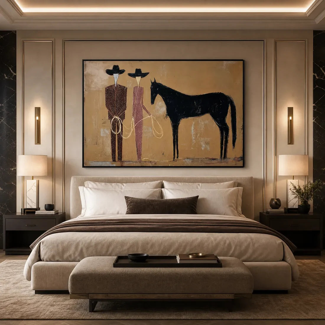 Abstract Western Duo & Black Horse Wall Art