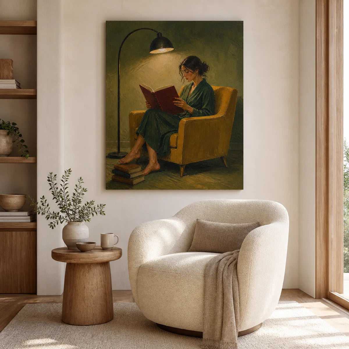 Textured Reading Woman in Robe Wall Art