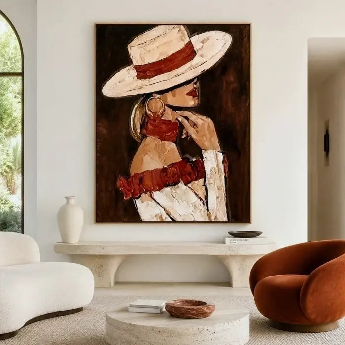 Impasto Wide Hat Profile Portrait Wall Art