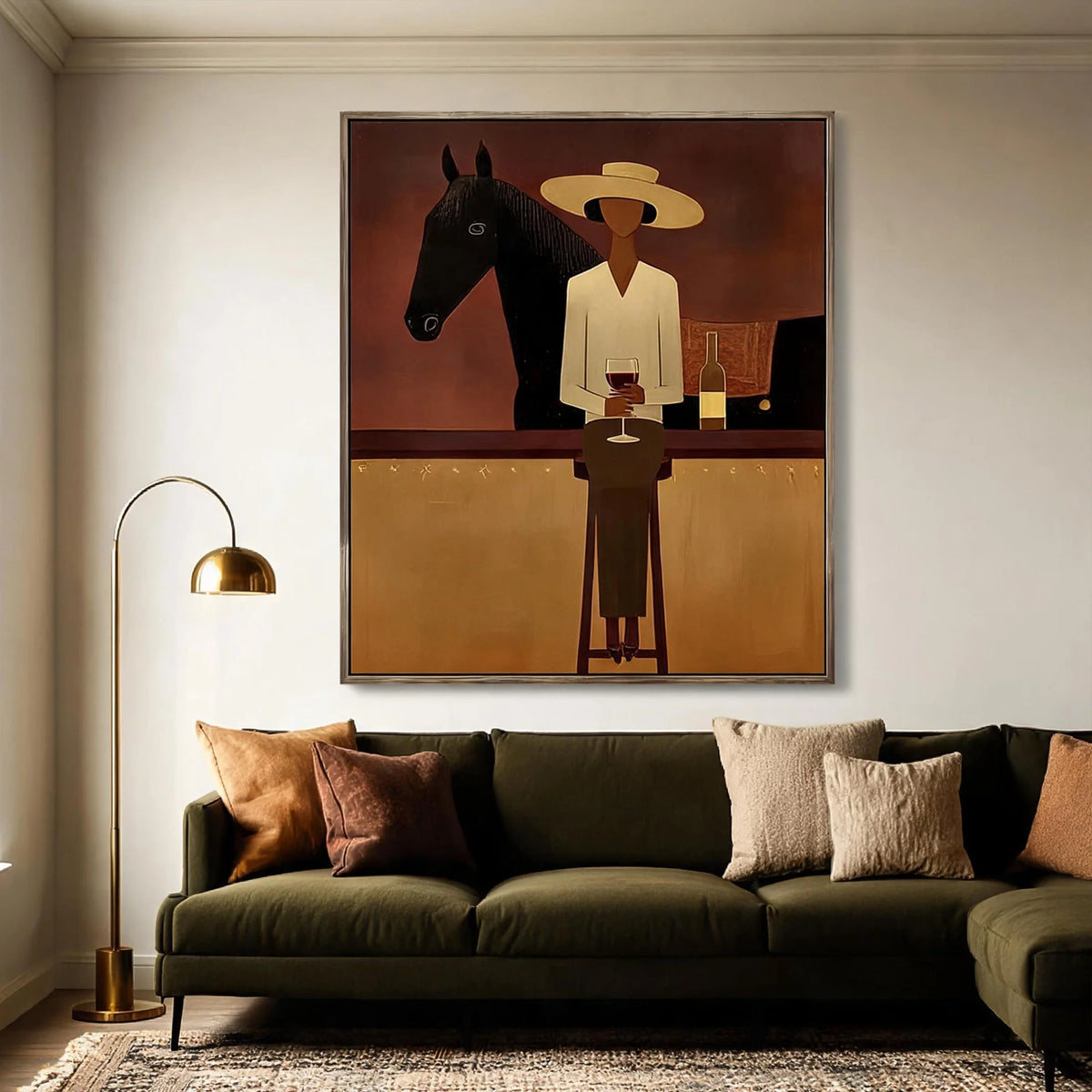 Textured Horse and Rider at Bar Wall Art