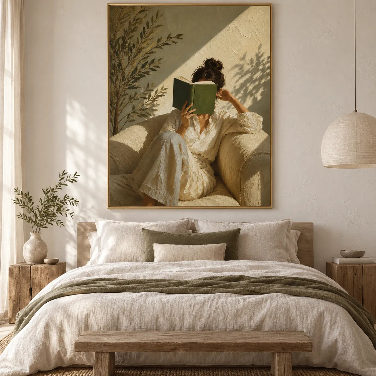 Textured Reading Woman with Book Cover Wall Art