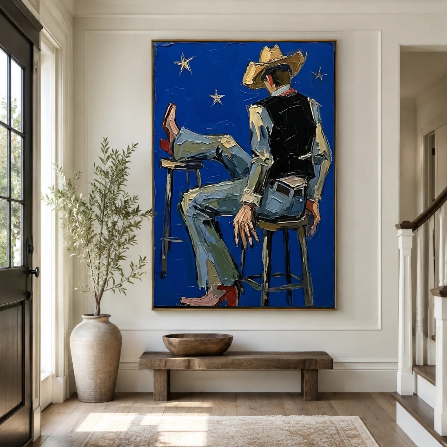 Impasto Cowboy on Blue Night Wall Art