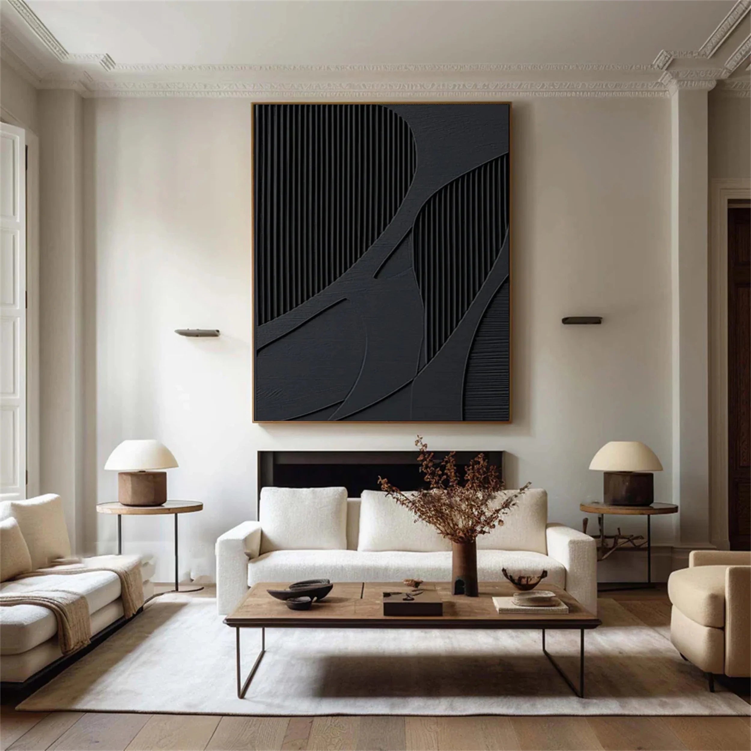 Black Plaster Art Minimalist Textured Painting #MZ034