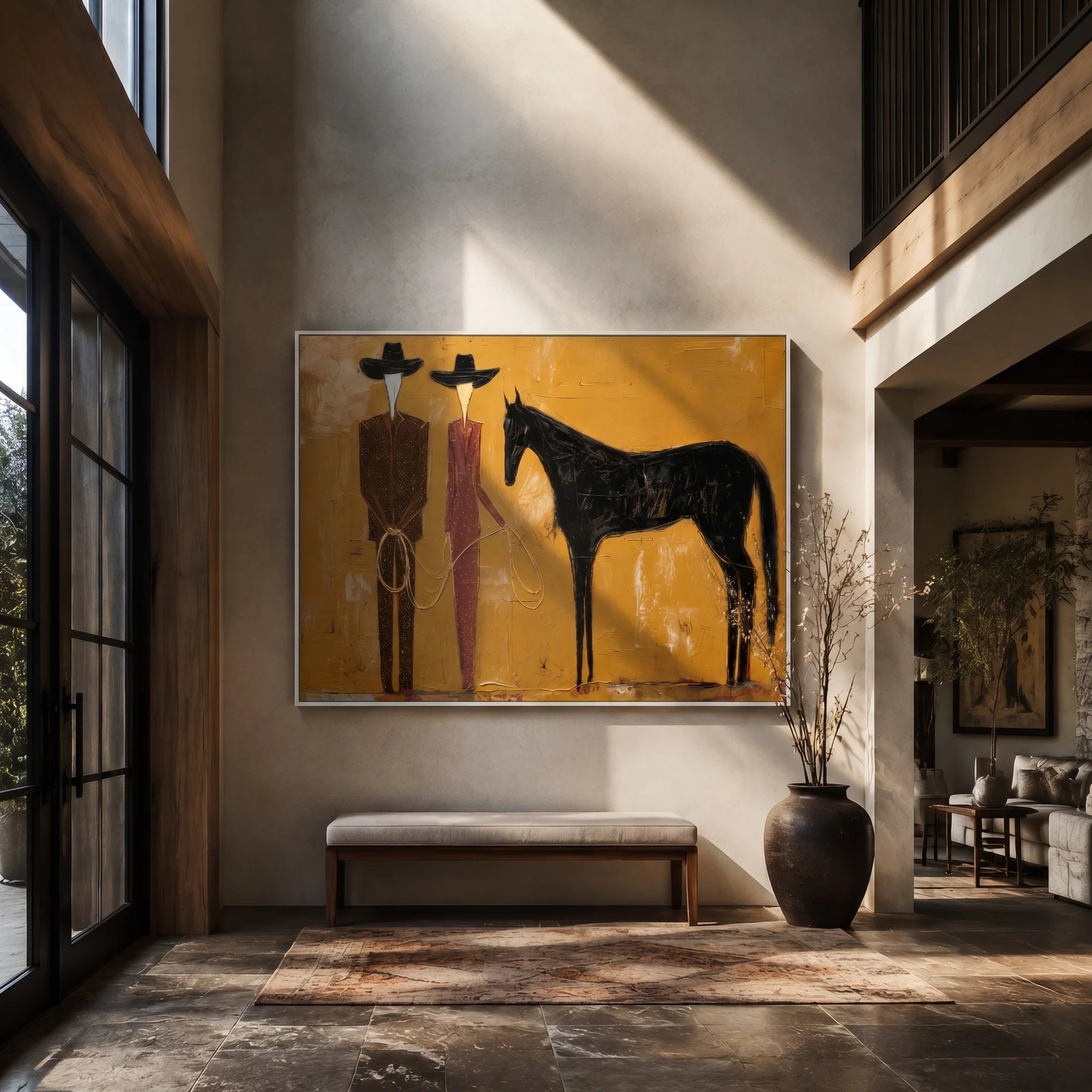 Textured Faceless Duo with Horse Wall Art