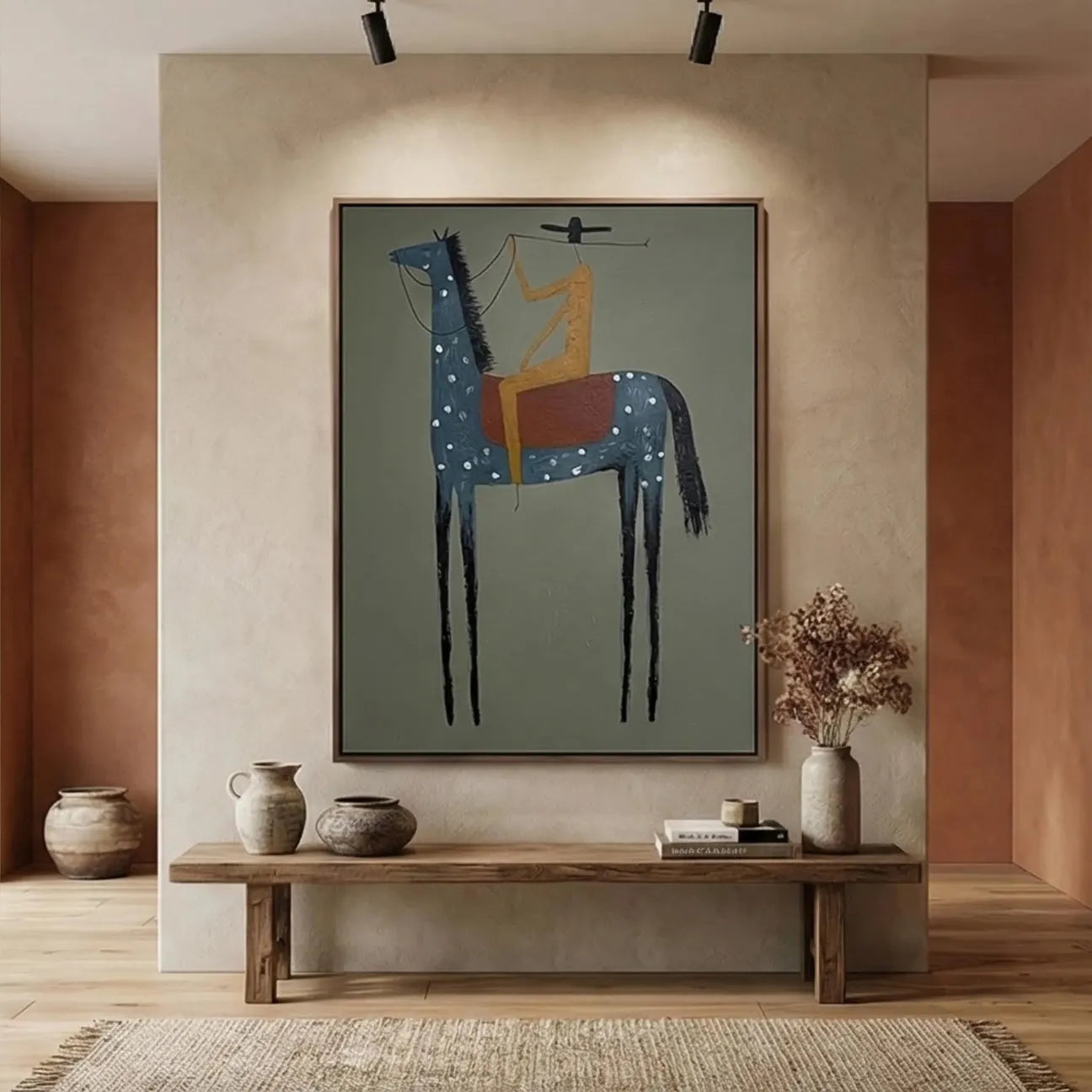 Naive Art Spotted Horse Rider Wall Art