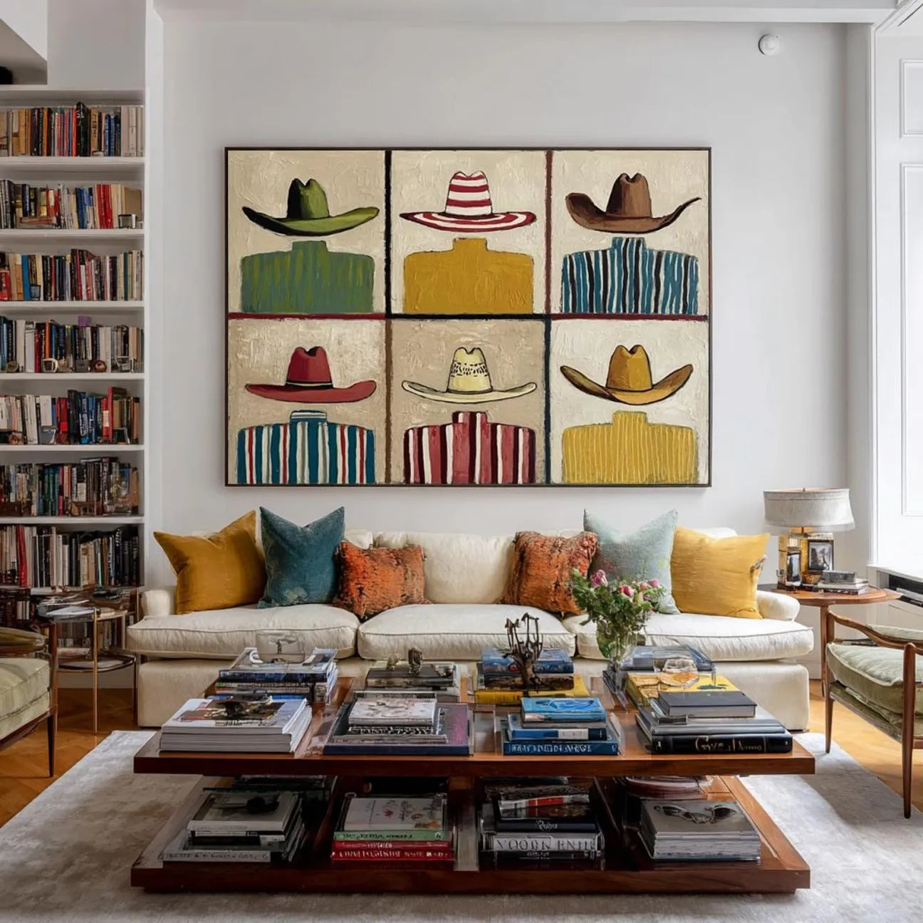 Bold Color-Block Cowboy Hats Wall Art