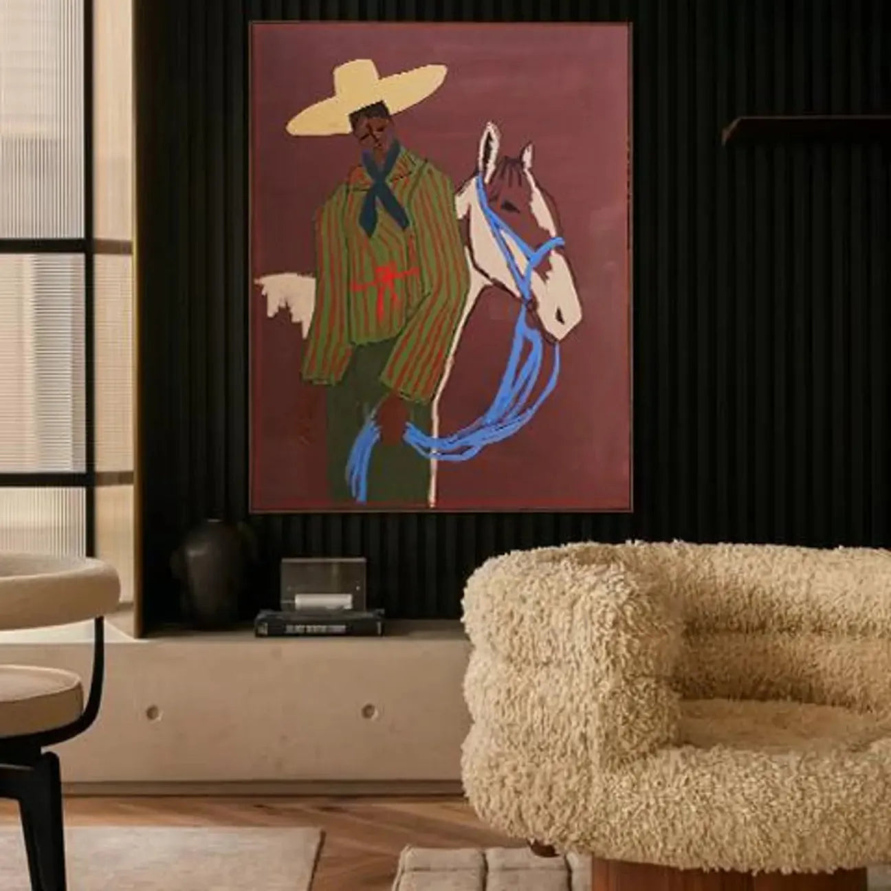 Naive Art Striped Rider with Horse Wall Art