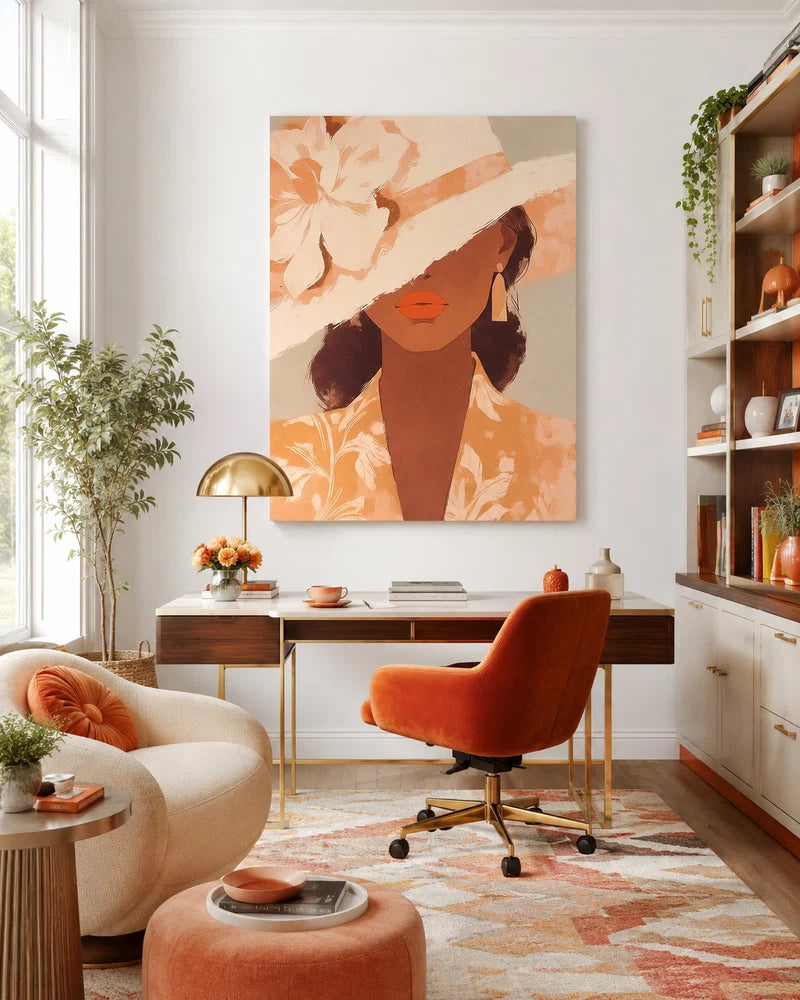 Flat-Toned Floral Hat Portrait Wall Art