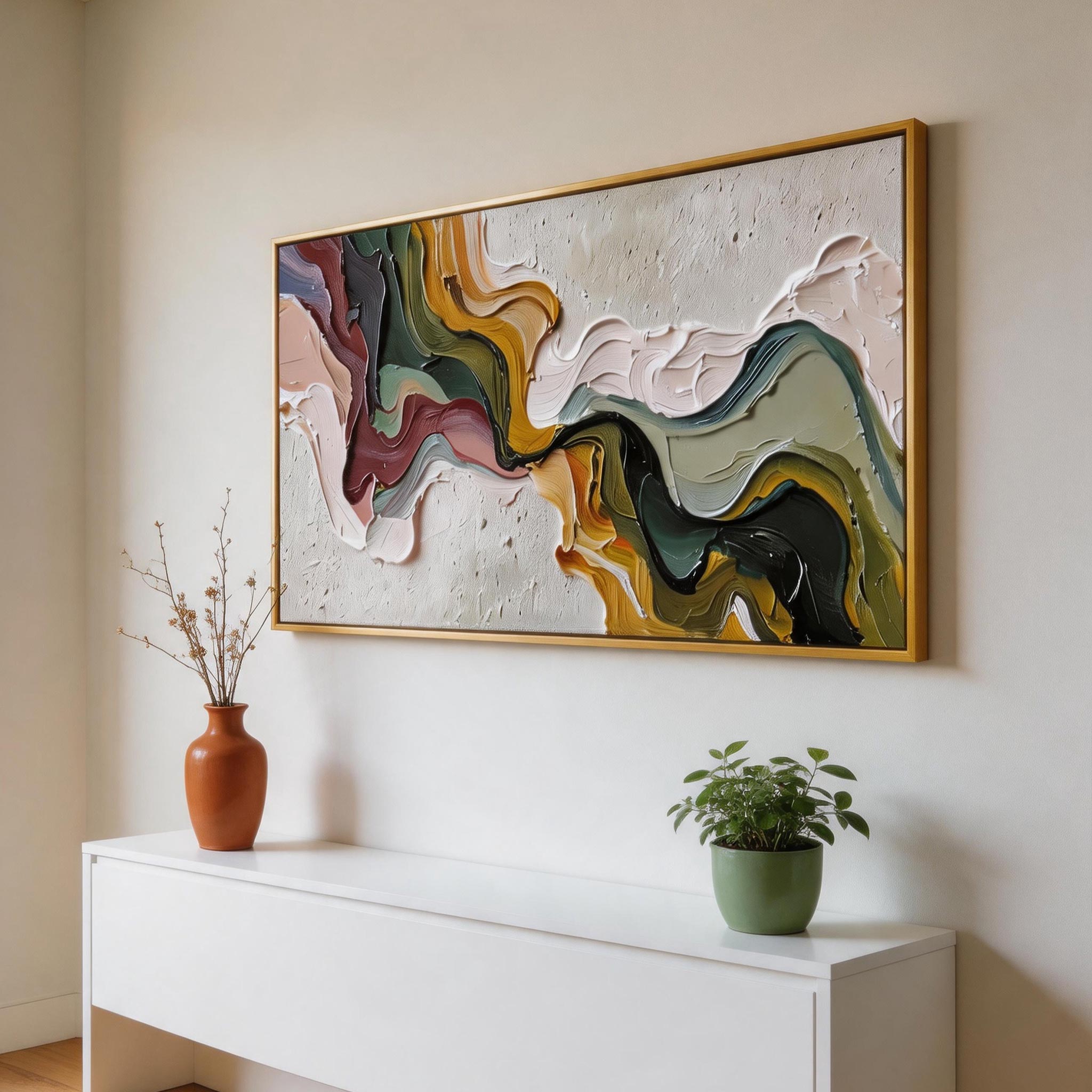Colour Current — Abstract Wave Impasto Canvas Wall Art, Wide Format