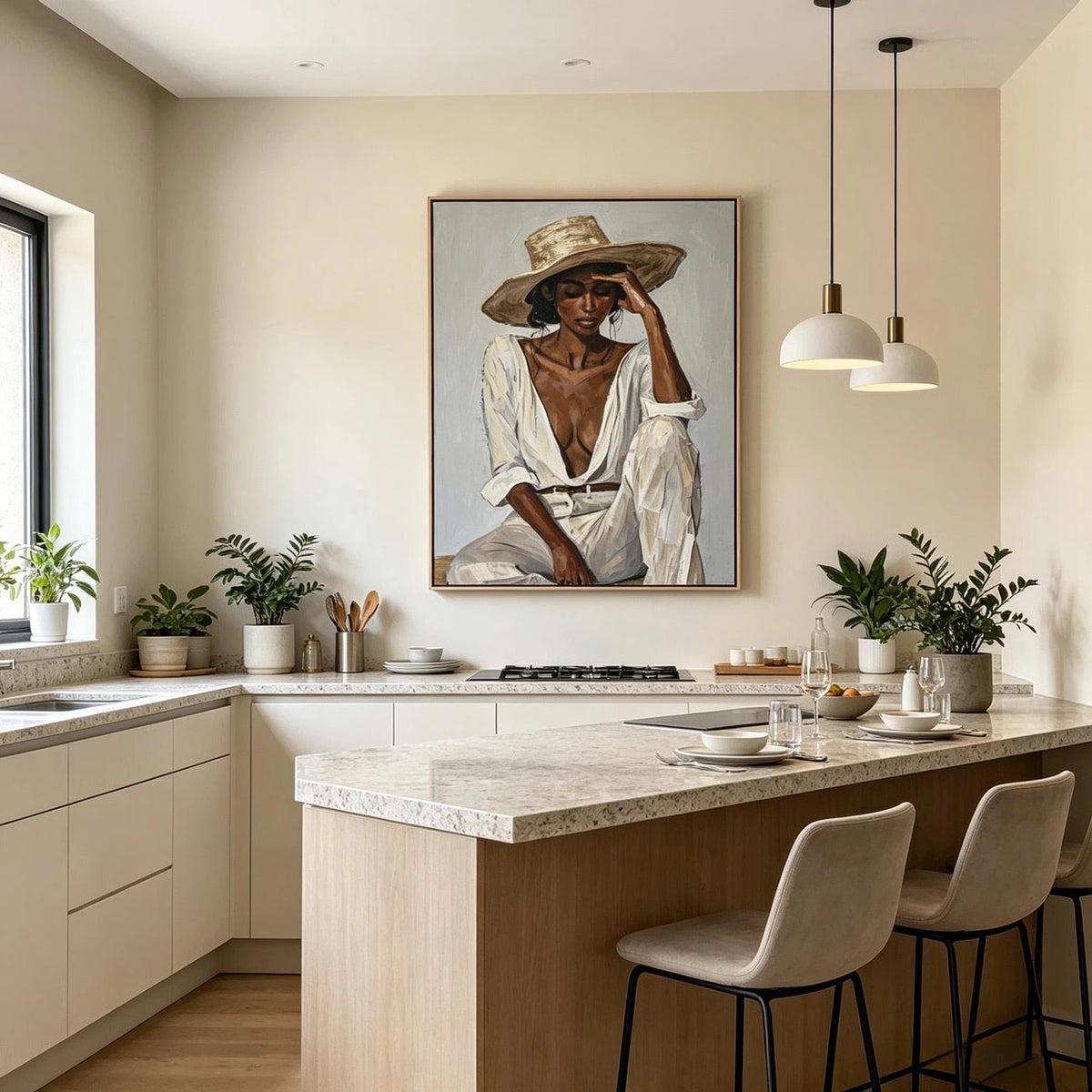 Textured Wide Brim Hat Portrait Wall Art