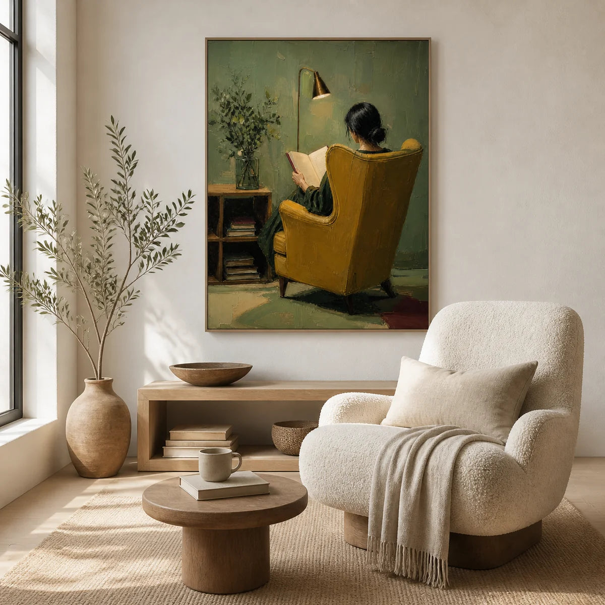 Textured Reading Woman Back View Wall Art