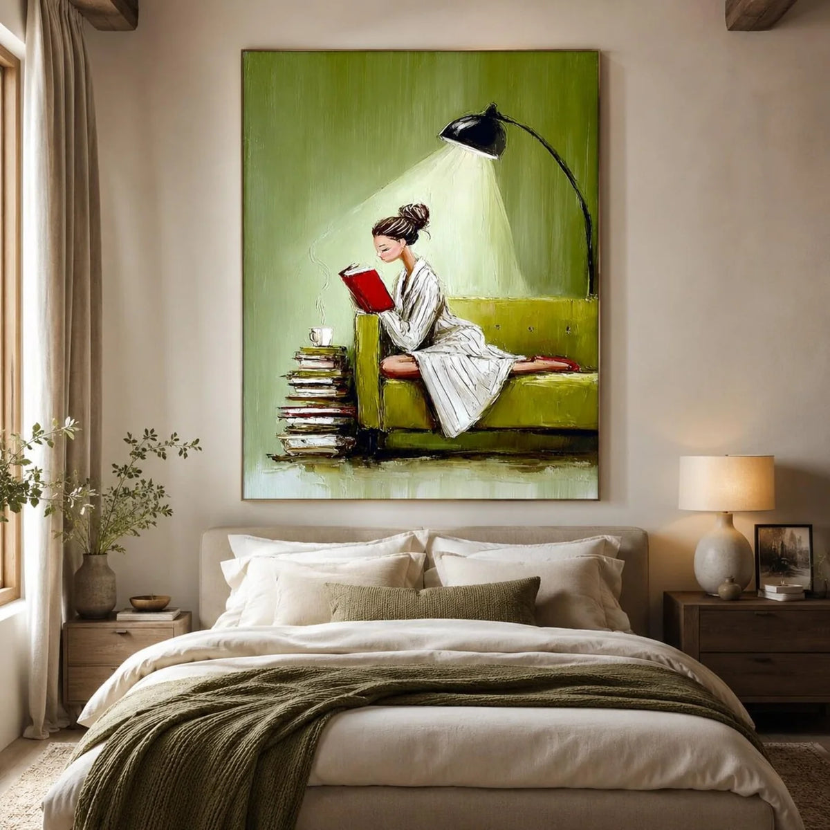 Textured Reading Woman on Sofa Wall Art