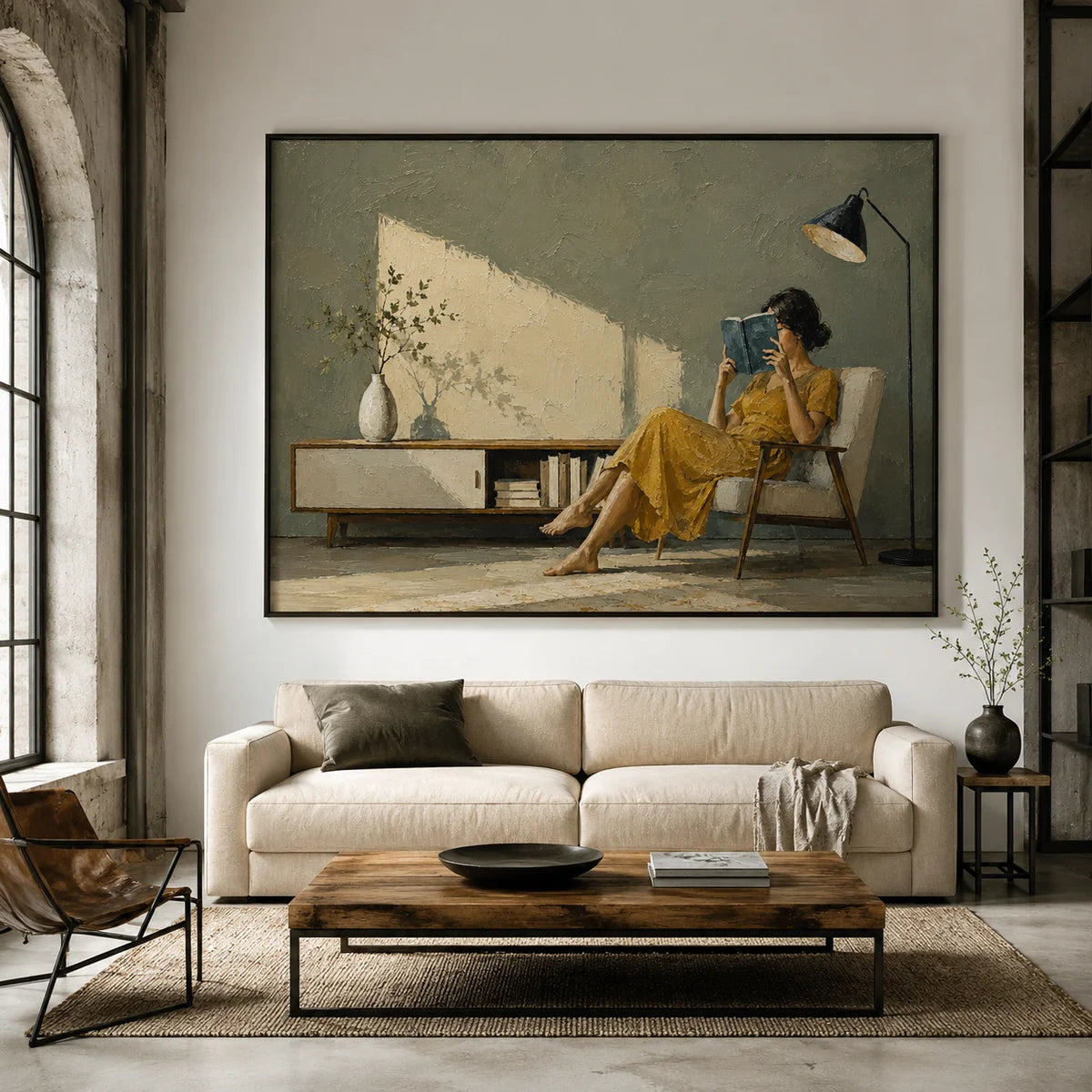 Textured Reading Woman by Window Wall Art