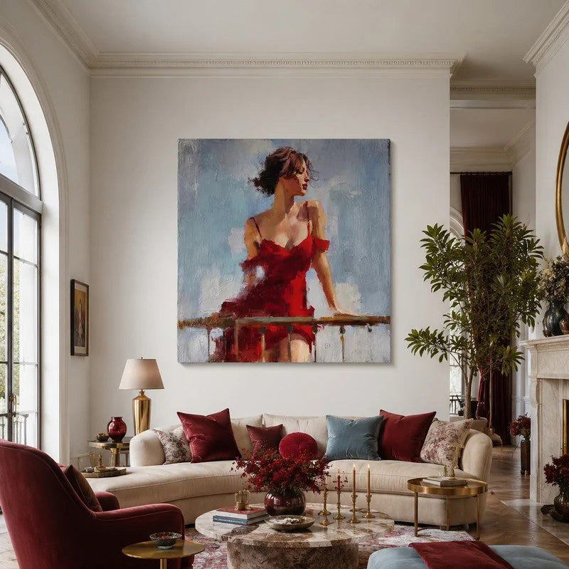Expressive Woman in Red Portrait Wall Art