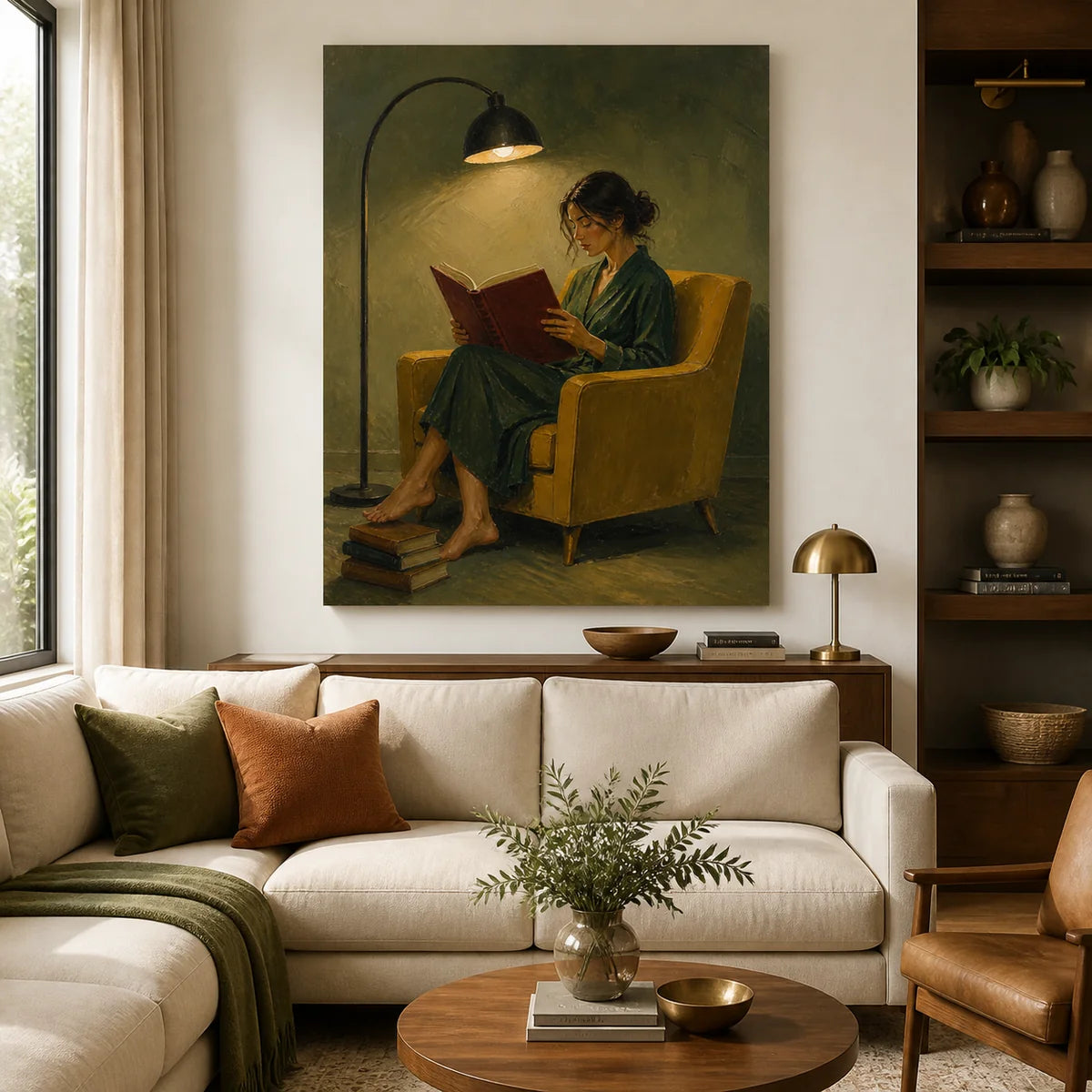 Textured Reading Woman in Robe Wall Art