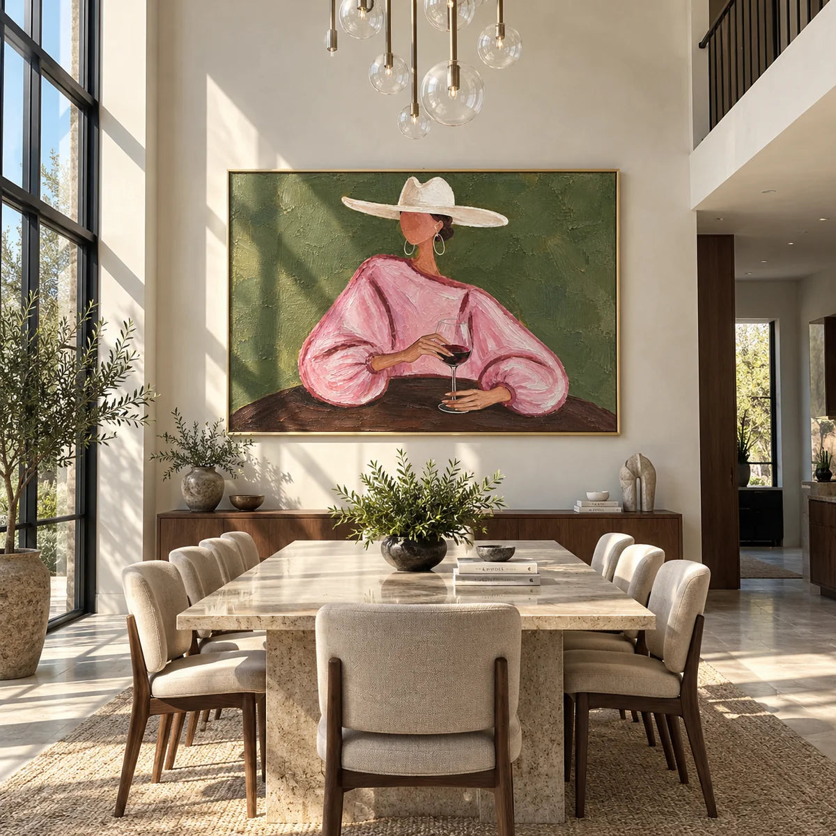 Textured Woman with Wine Wall Art