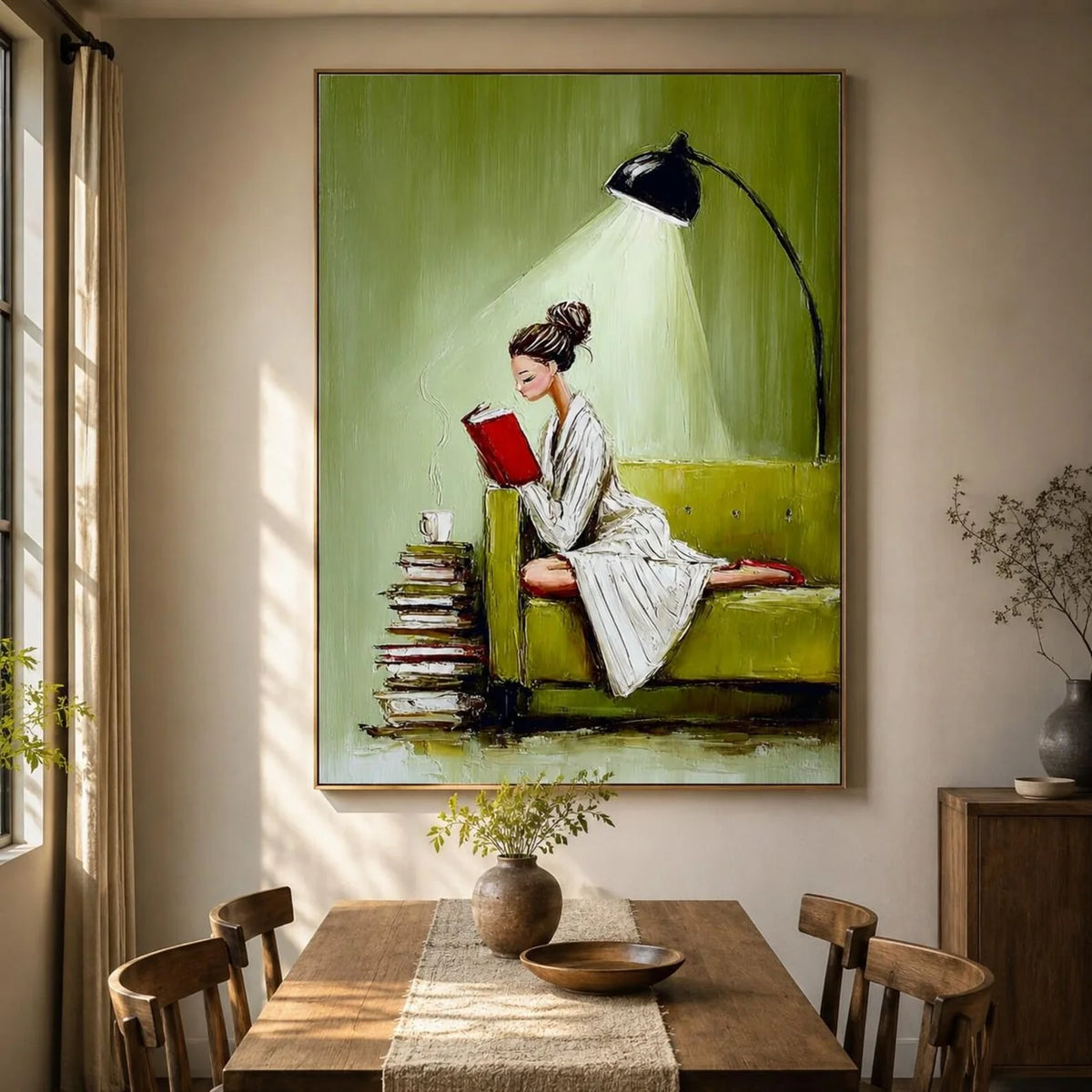 Textured Reading Woman on Sofa Wall Art