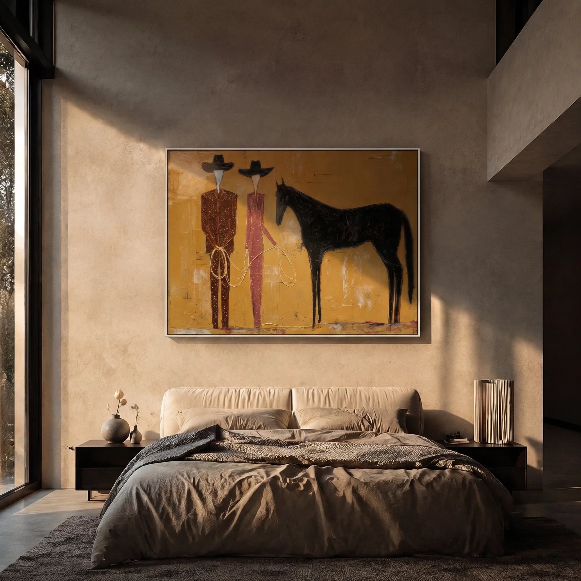 Textured Faceless Duo with Horse Wall Art