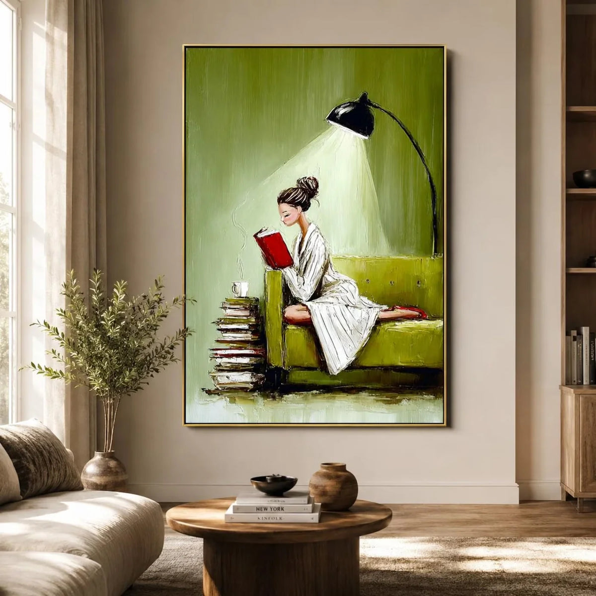 Textured Reading Woman on Sofa Wall Art