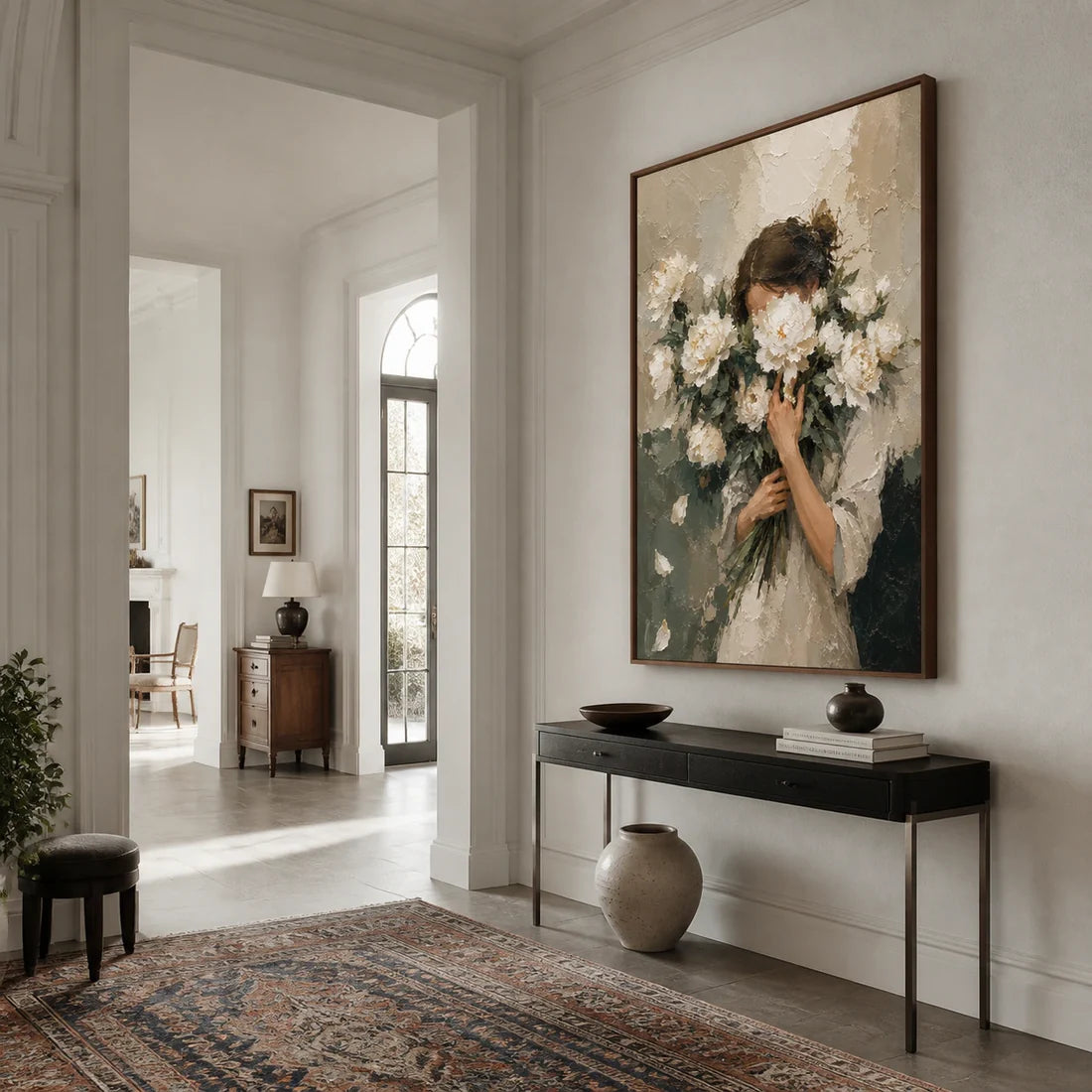 Impasto Woman & White Peony Wall Art