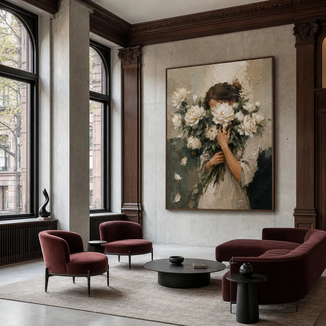 Impasto Woman & White Peony Wall Art