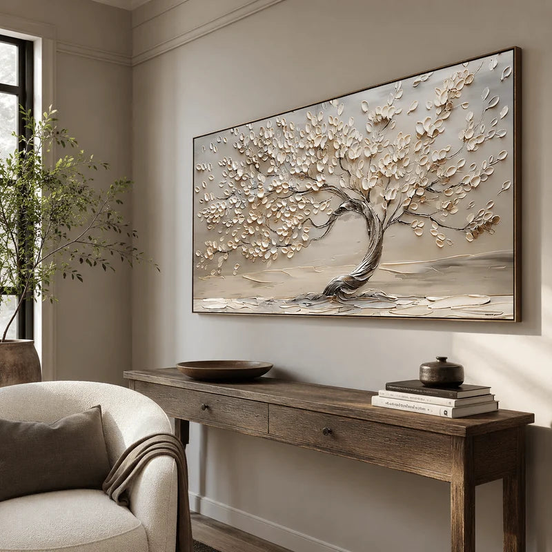 3D Textured White Blossom Tree Wall Art
