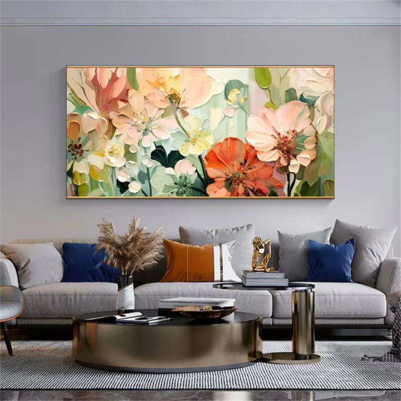 Soft Floral Wall Art – Large Abstract Flower Canvas Painting