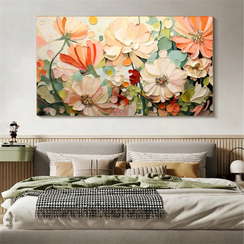 Soft Floral Garden Wall Art – Textured Abstract Canvas Painting