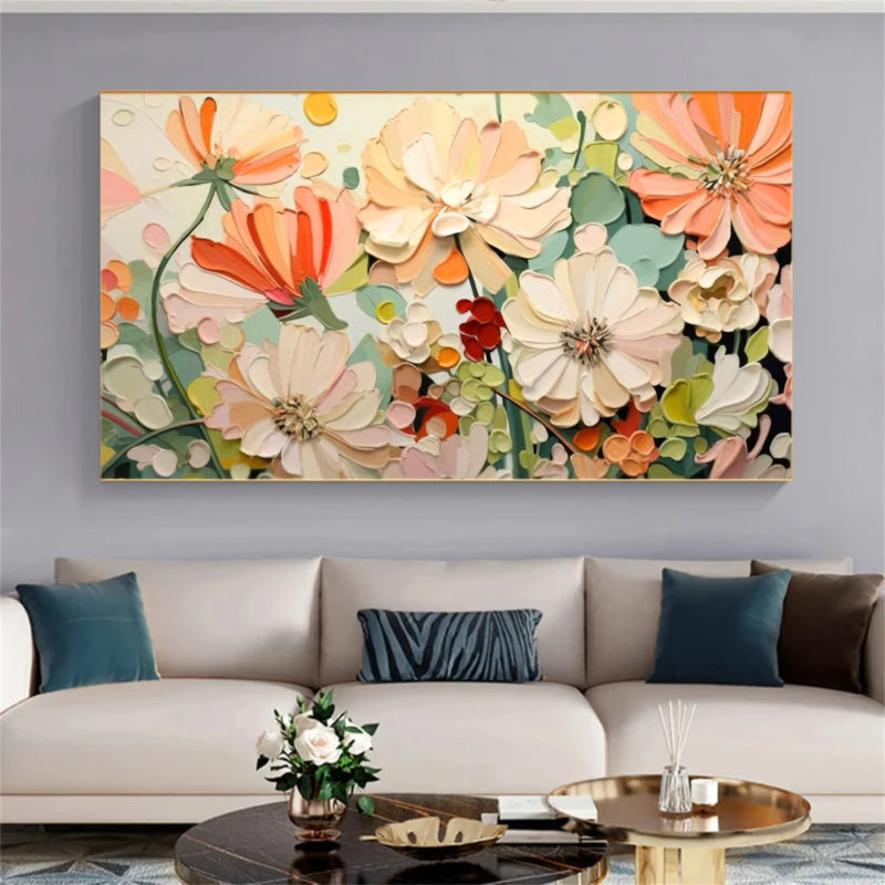 Soft Floral Garden Wall Art – Textured Abstract Canvas Painting