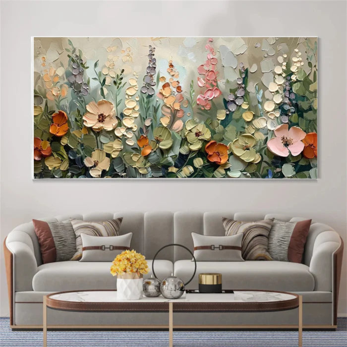 Abstract Wildflower Garden Wall Art – Textured Floral Canvas