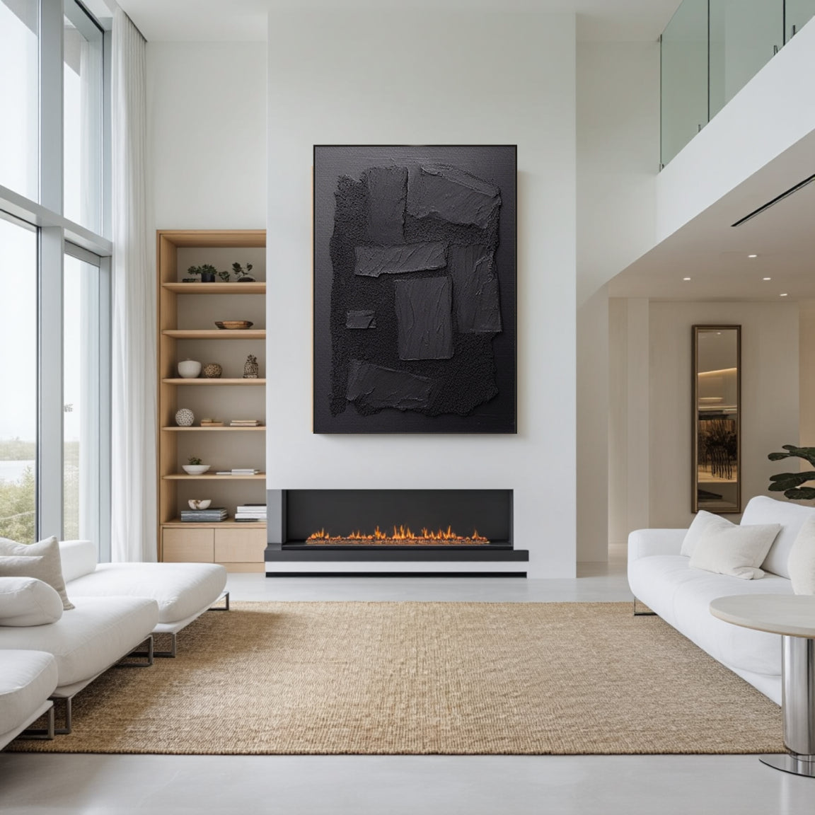 Black Plaster Art Minimalist Textured Painting #MZ033