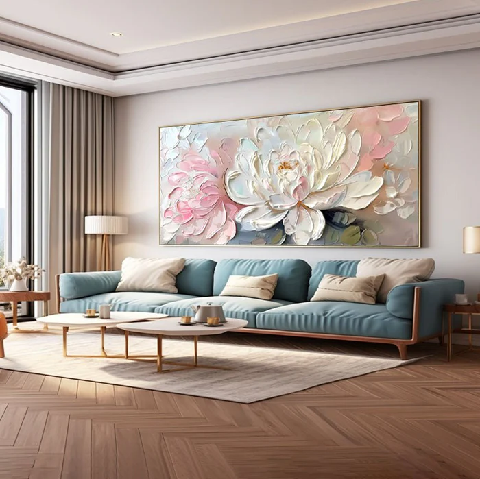 Blush Peony Wall Art – Large Abstract Floral Canvas Painting