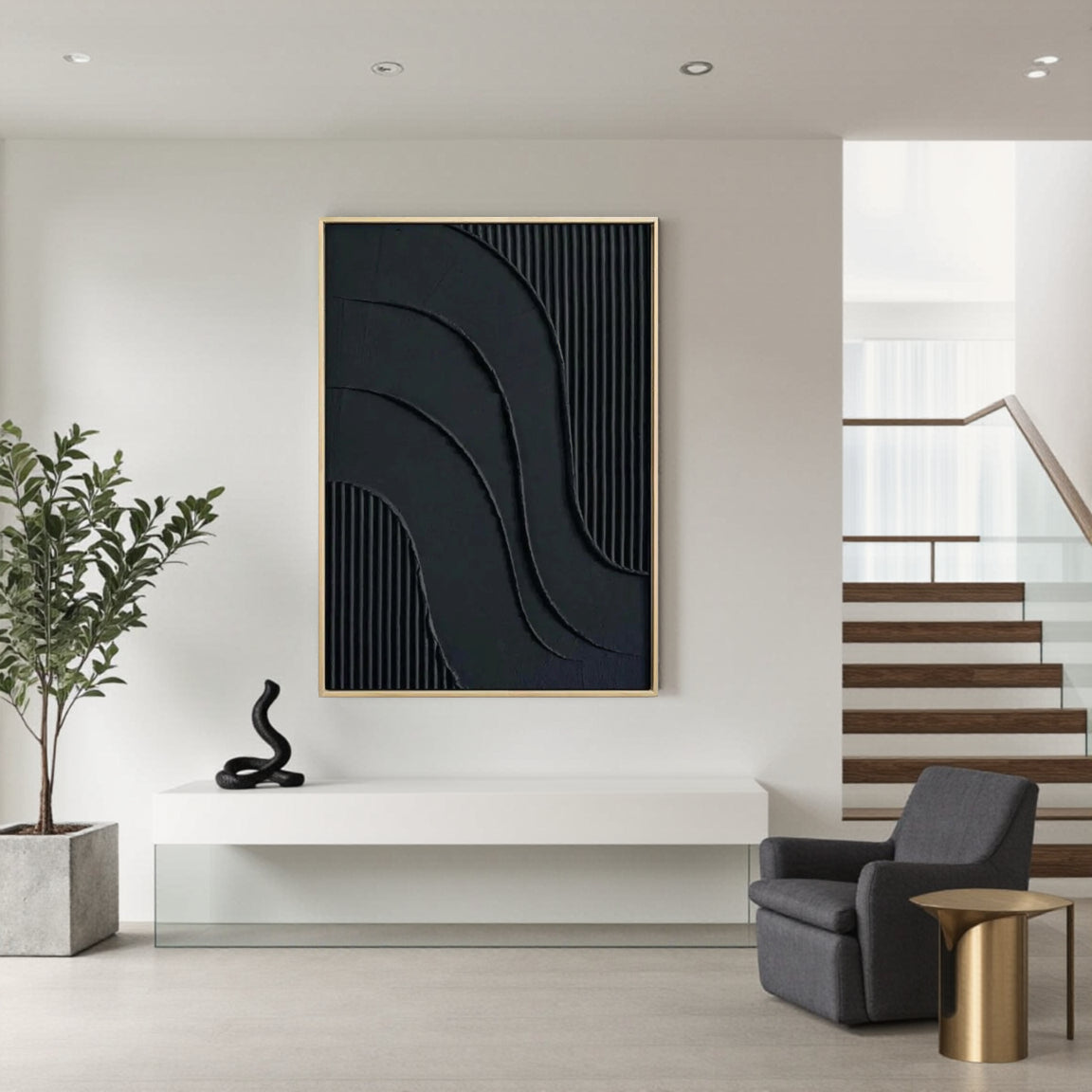 Black Plaster Art Minimalist Textured Painting #MZ007