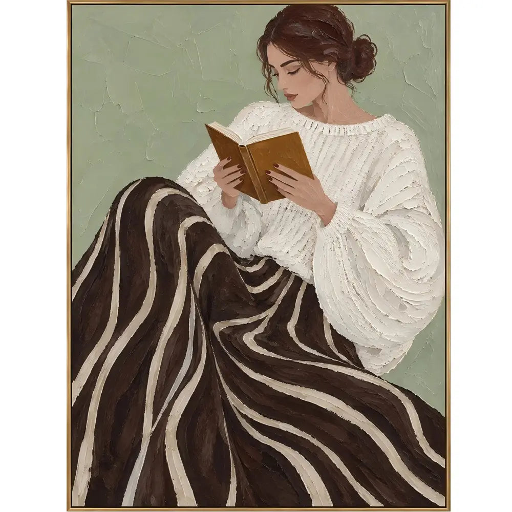 Textured Reading Woman in Swirl Skirt Wall Art