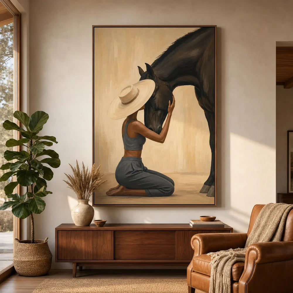Textured Woman with Horse Wall Art