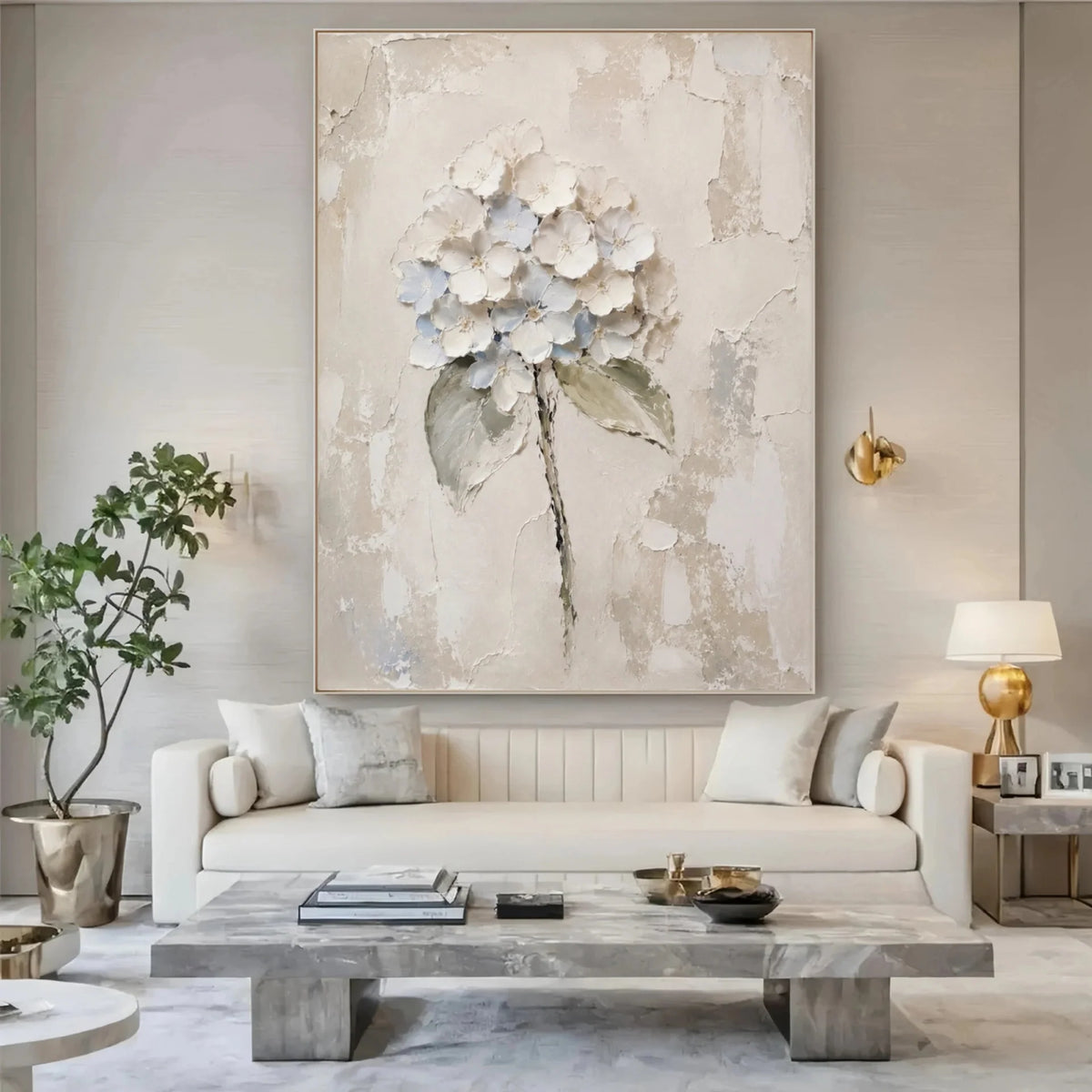 Sculptural White Hydrangea Wall Art