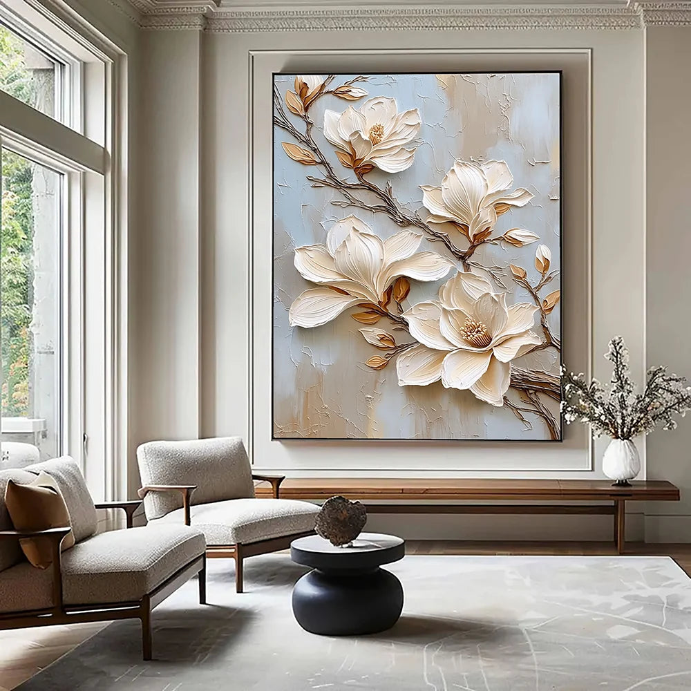 Sculptural Cream Magnolia Branch Wall Art