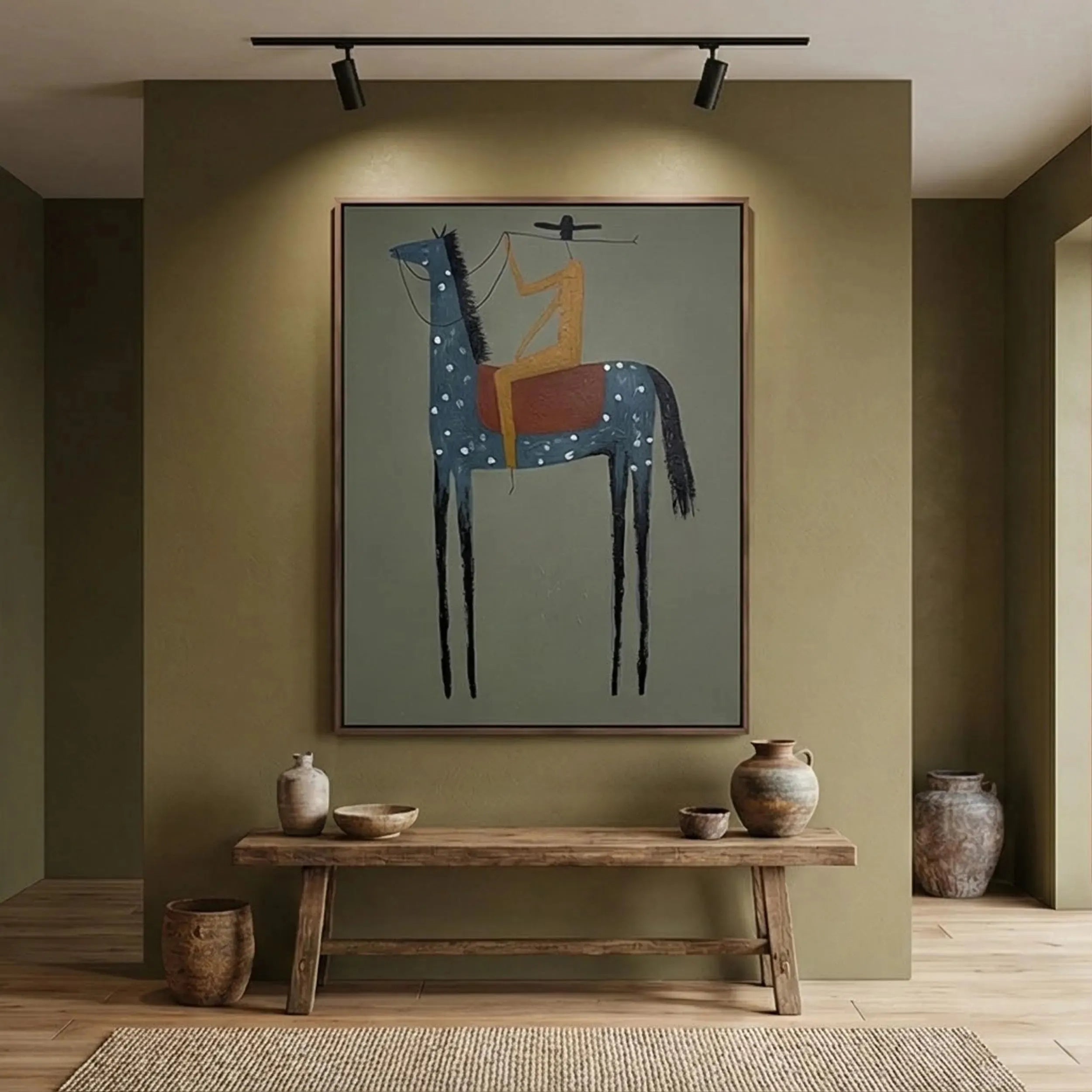 Naive Art Spotted Horse Rider Wall Art