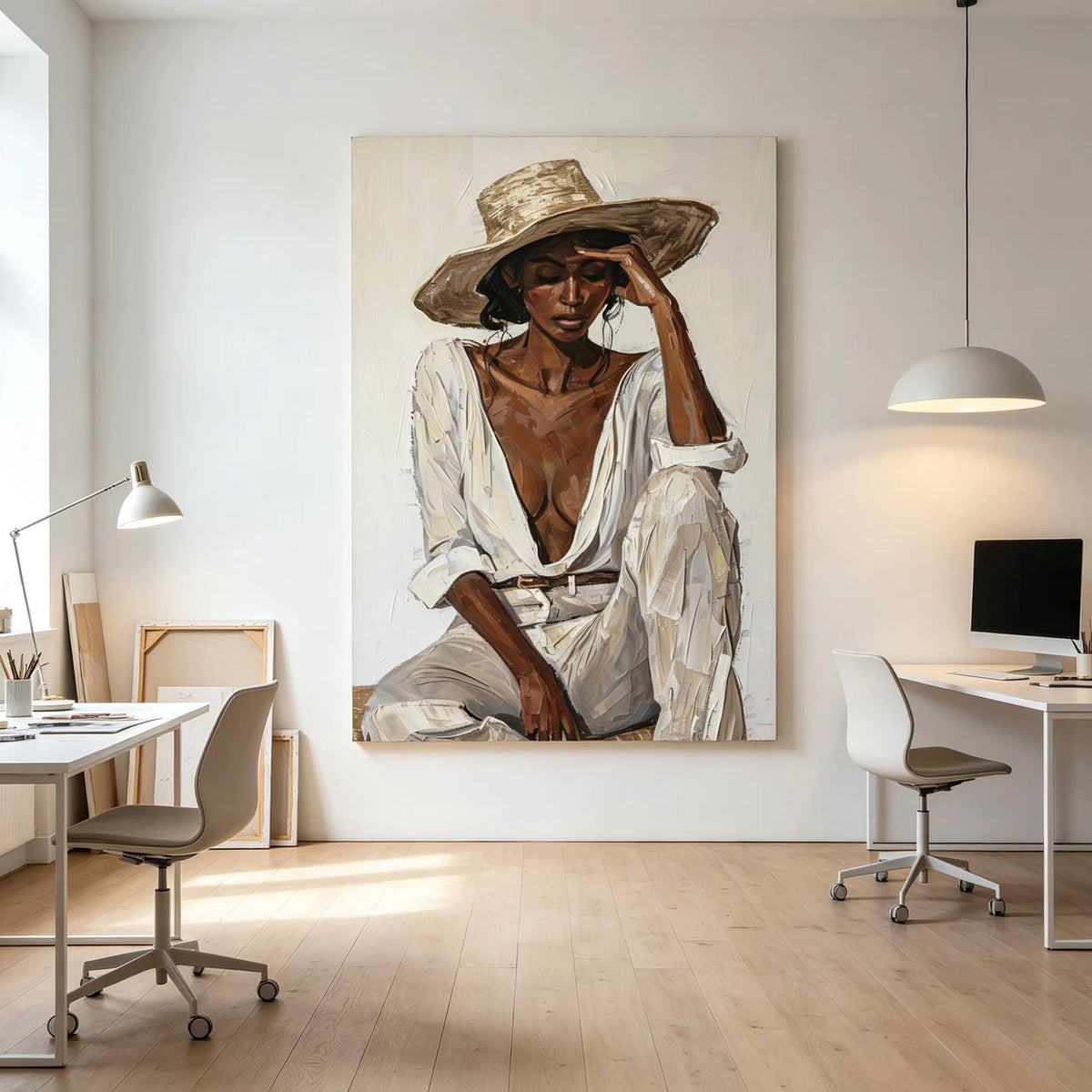 Textured Wide Brim Hat Portrait Wall Art