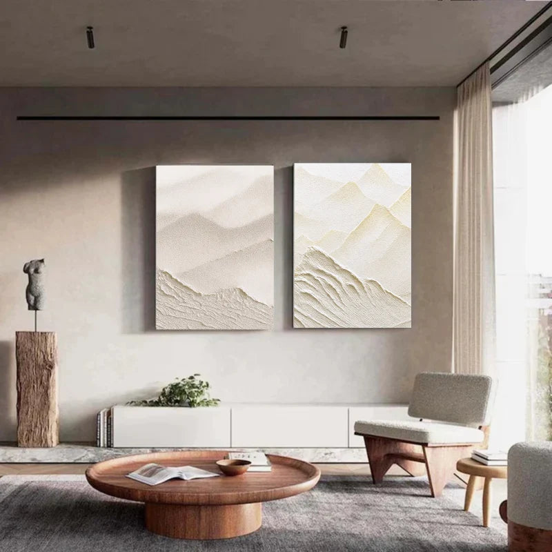 3D Textured Mountain Wave Wall Art Set of 2