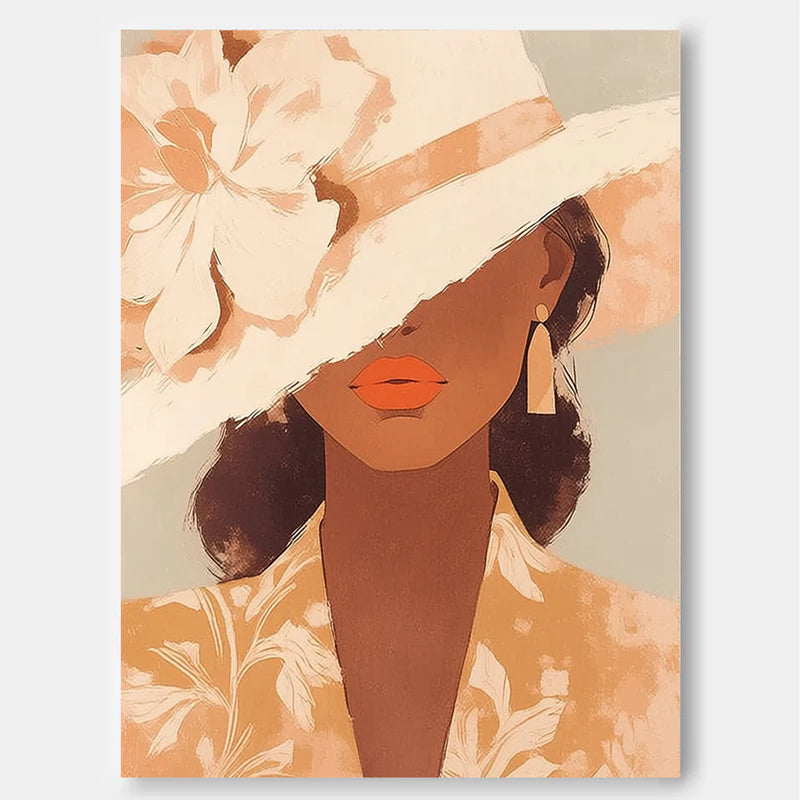 Flat-Toned Floral Hat Portrait Wall Art