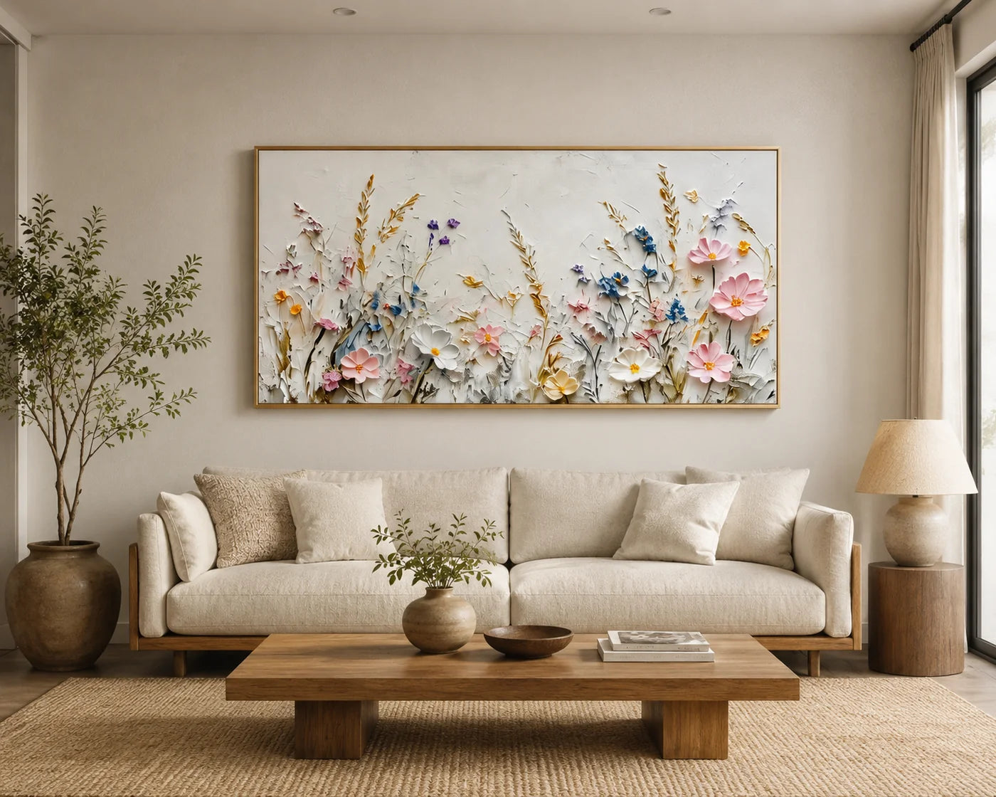 3D Textured Wildflower Meadow Wall Art