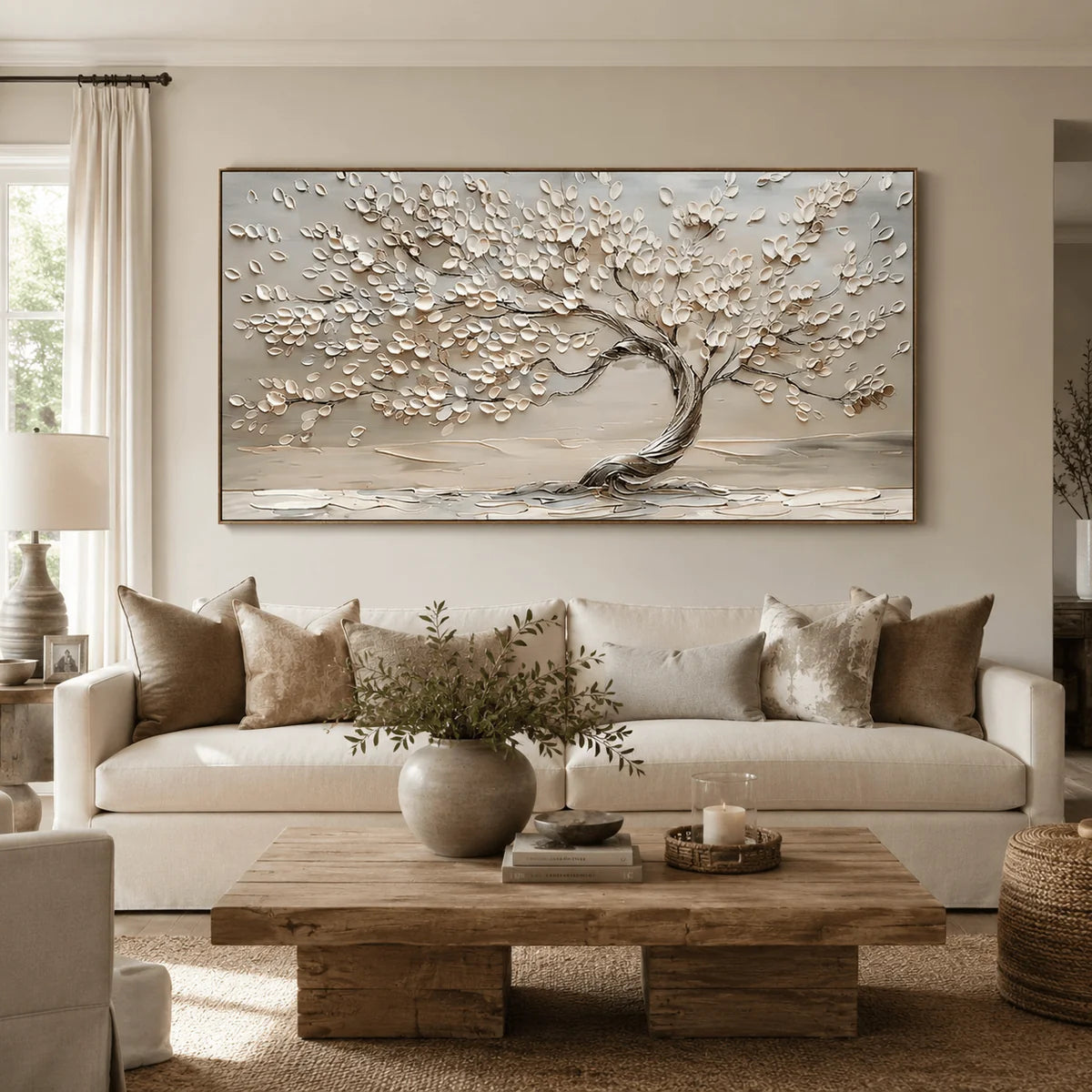 3D Textured White Blossom Tree Wall Art
