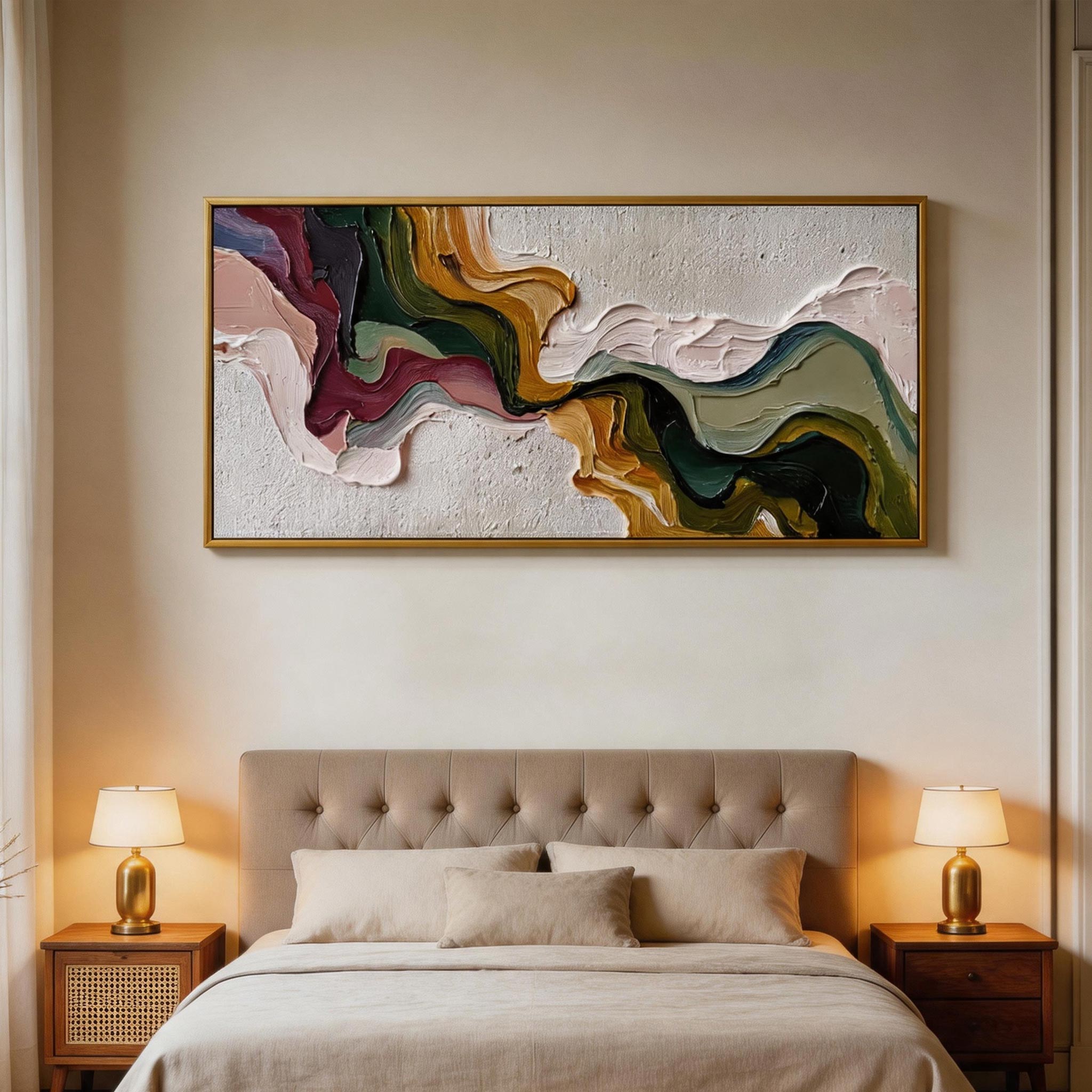 Colour Current — Abstract Wave Impasto Canvas Wall Art, Wide Format