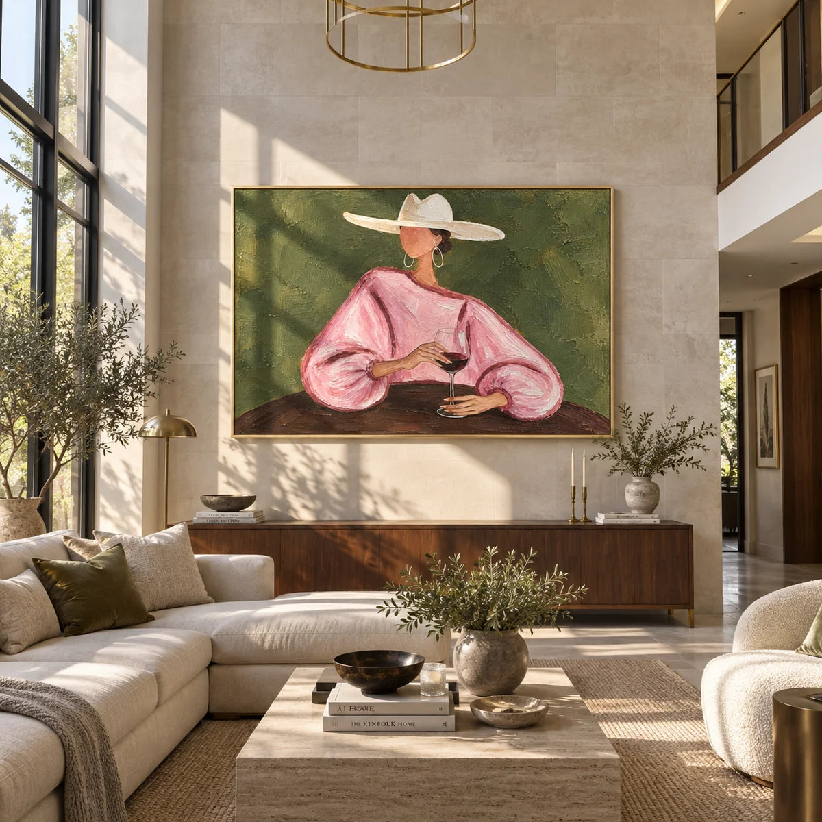 Textured Woman with Wine Wall Art