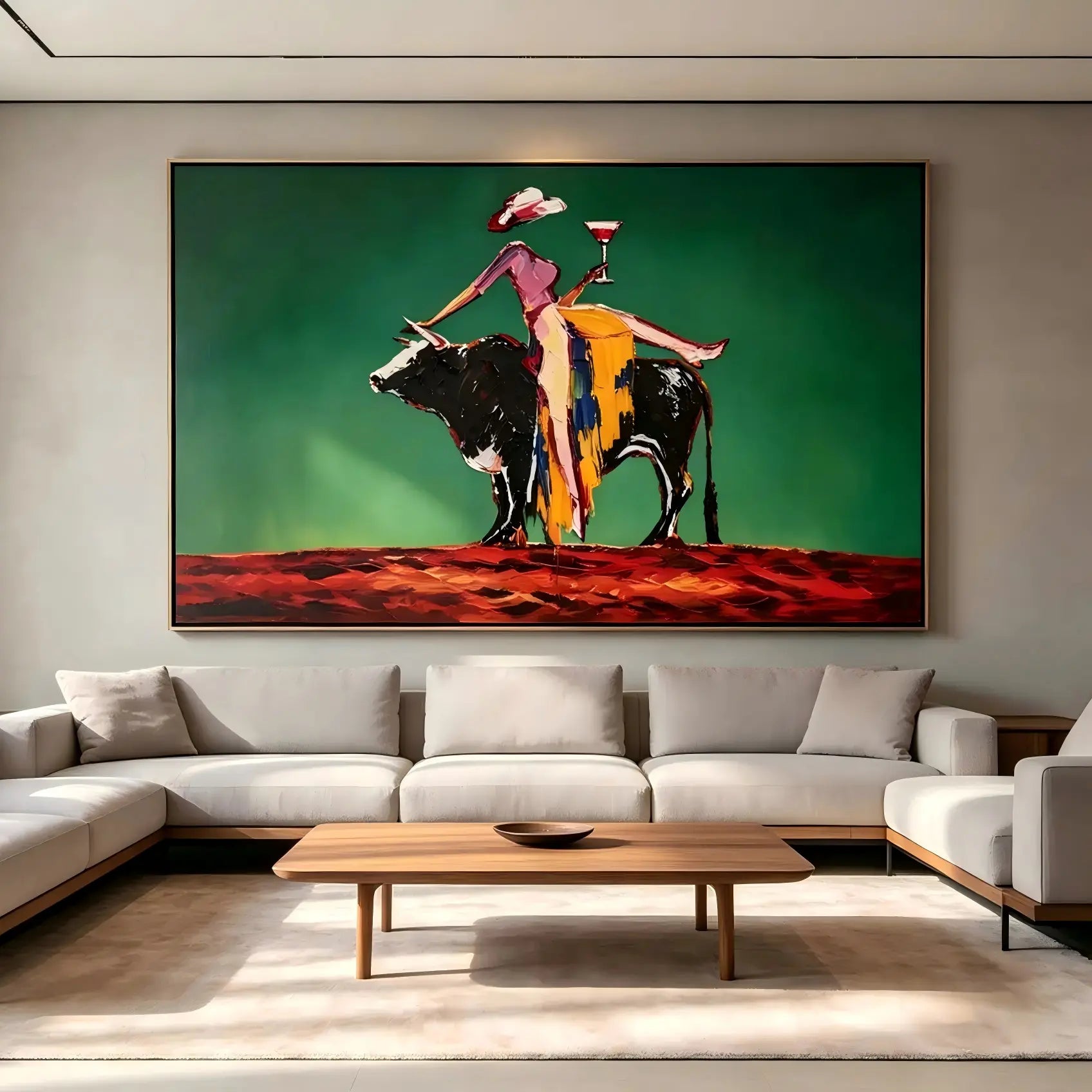 Textured Woman Riding Bull Wall Art
