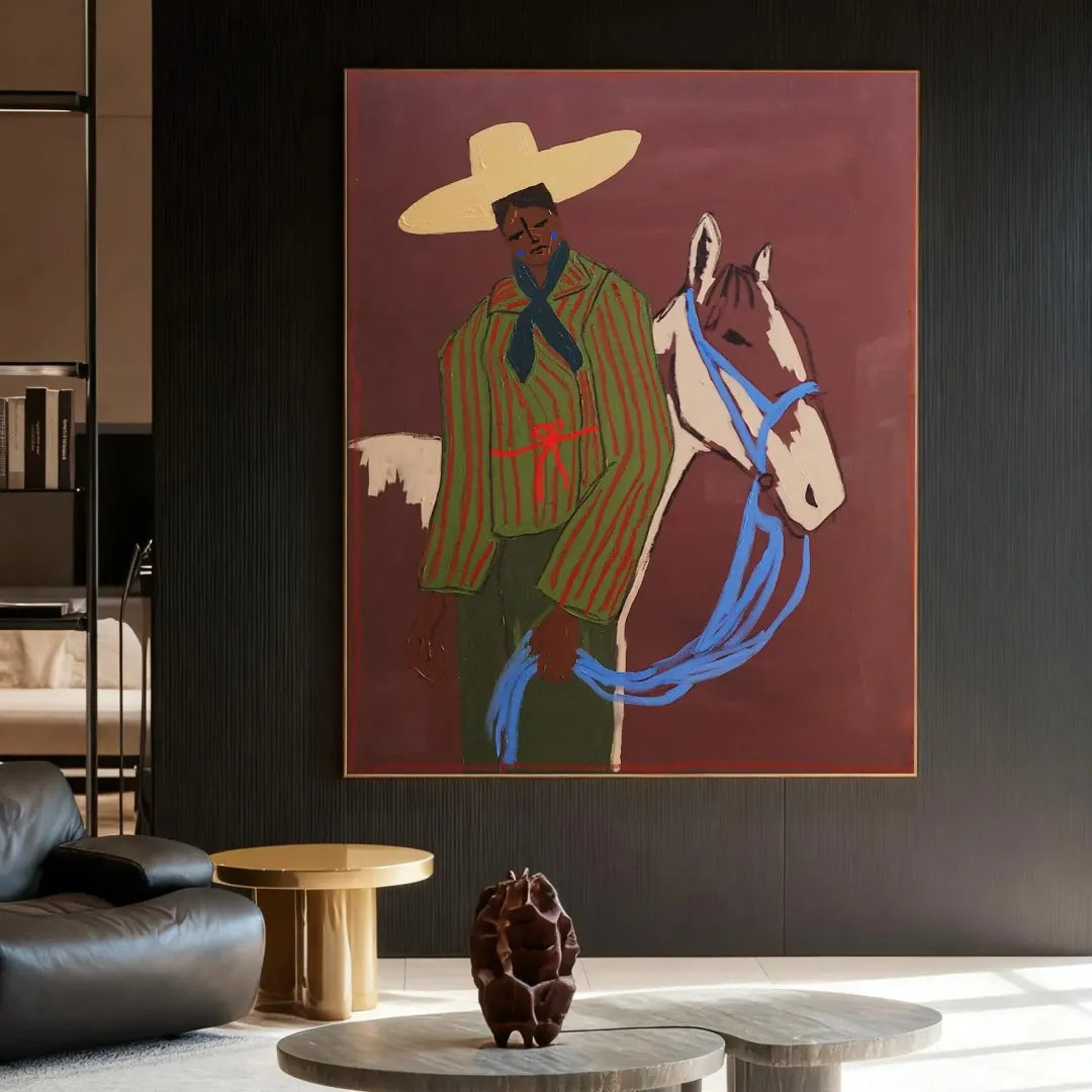 Naive Art Striped Rider with Horse Wall Art