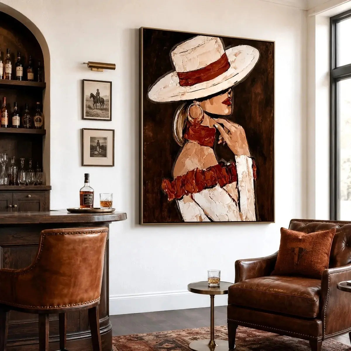 Impasto Wide Hat Profile Portrait Wall Art