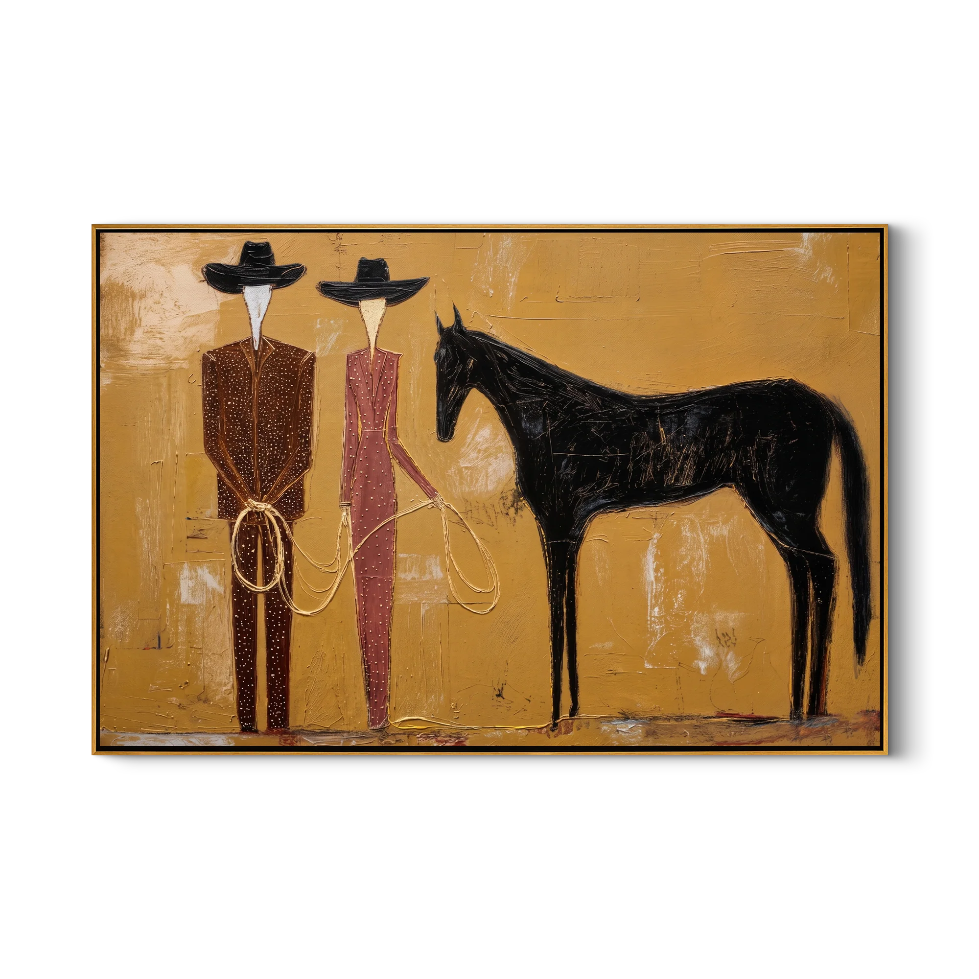 Textured Faceless Duo with Horse Wall Art