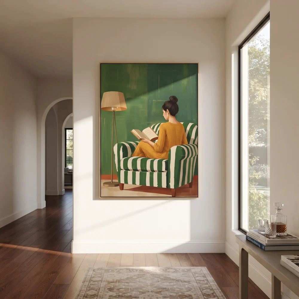 Textured Reading Woman on Green Wall Art